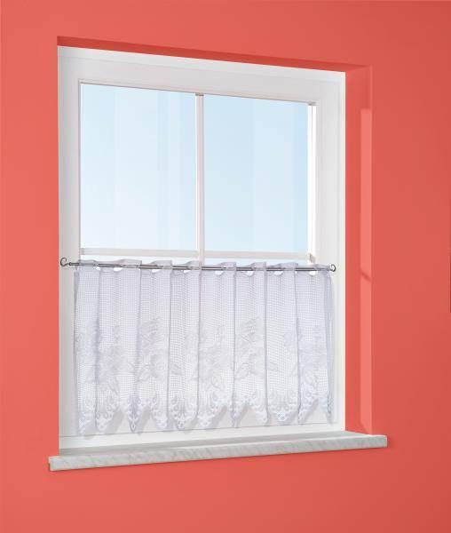 Kurzgardine Transparent Lace Bxl: 150x50 Cm Blumenmotiv - Weiß, KONVENTIONELL, Textil (150/50cm) - Ondega