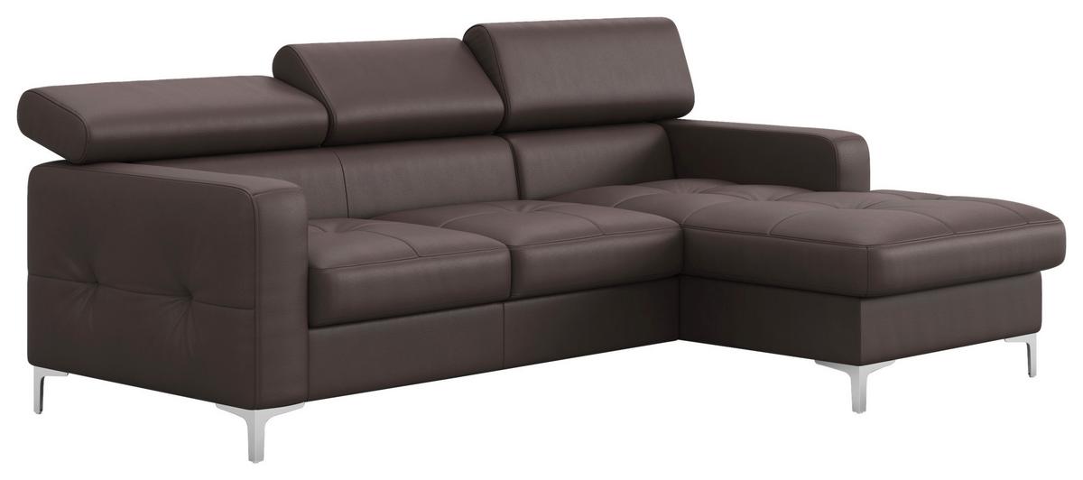Ecksofa Mit Schlaffunkttion Sammy Braun Leder - Chromfarben/Graubraun, Design, Leder (227/168cm) - Livetastic