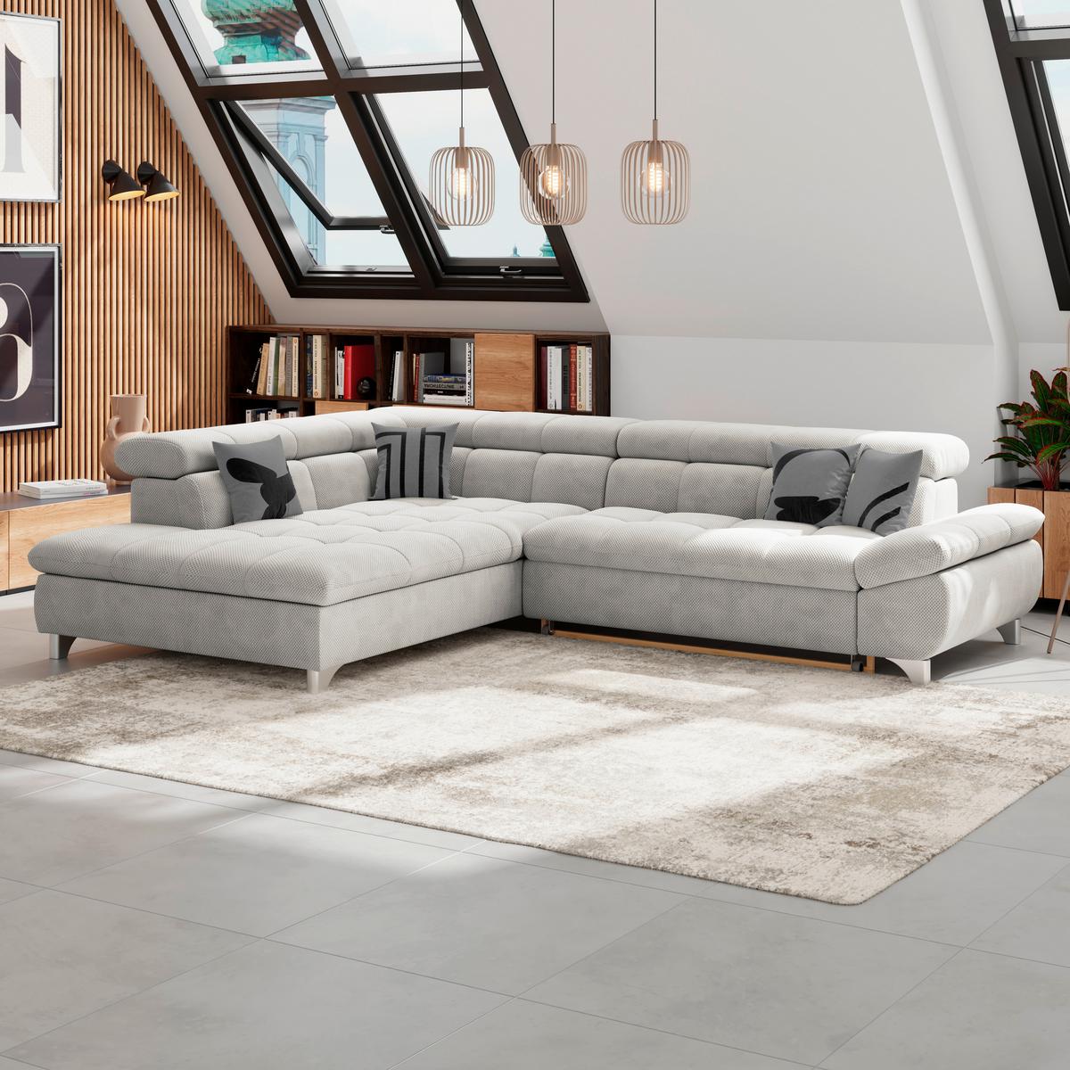 Ecksofa Gemini Naturfarben, B: 234cm - Chromfarben/Beige, KONVENTIONELL, Textil (234/312cm)