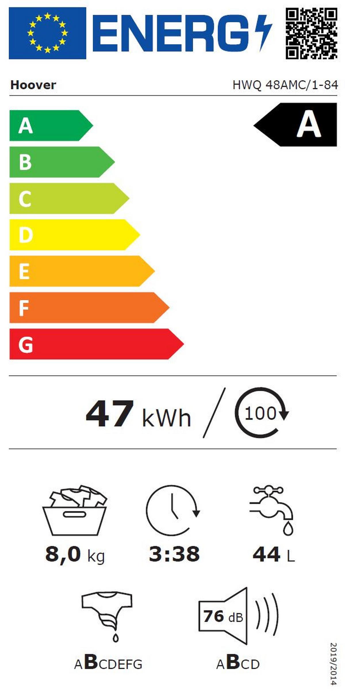 Waschmaschine Hoover Hwq 48amc/1-84 8 Kg 1400 U/Min - Weiß, Basics, Glas/Kunststoff (60/85/54cm) - Hoover