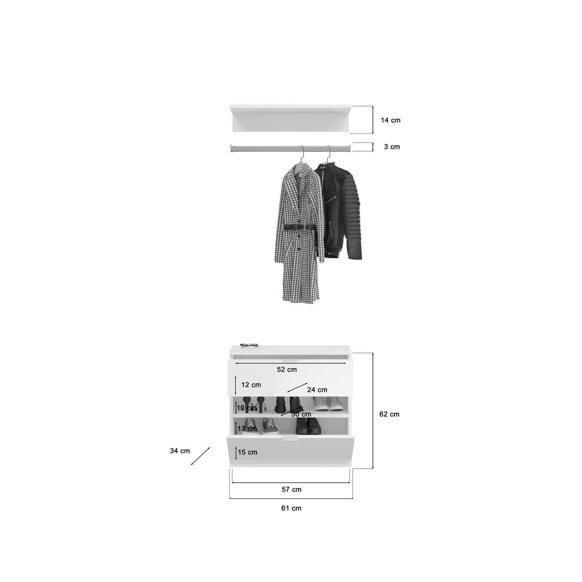 Garderobe Projekt X 3-teilig Weiß/eiche Artisan B: 183 Cm - Weiß Hochglanz, KONVENTIONELL, Glas/Holzwerkstoff (183/193/34cm) - MID.YOU