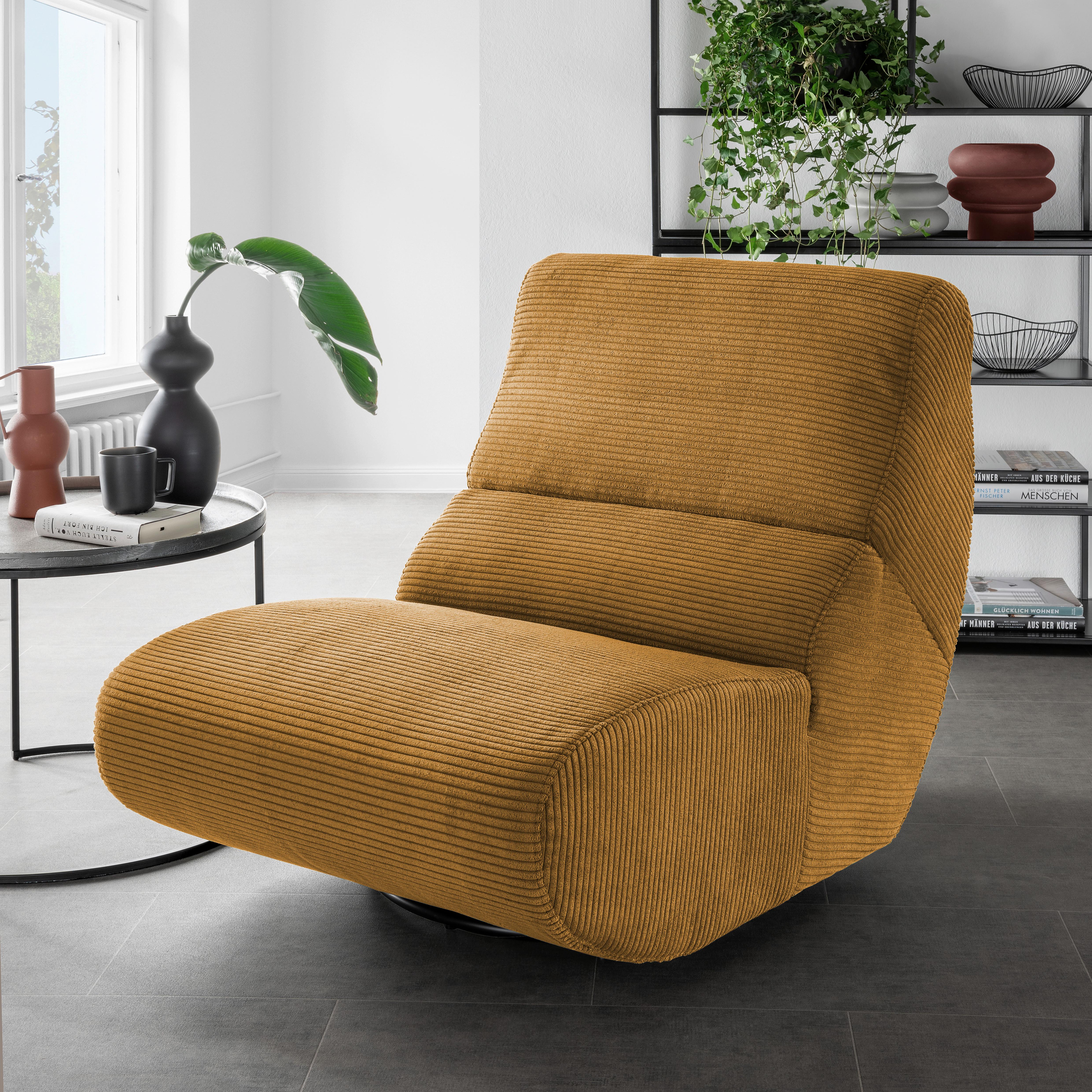 Sessel Lucera Goldfarben 360° drehbar, B: 74 cm - Goldfarben/Schwarz, Design, Textil (74/85/105cm) - Livetastic