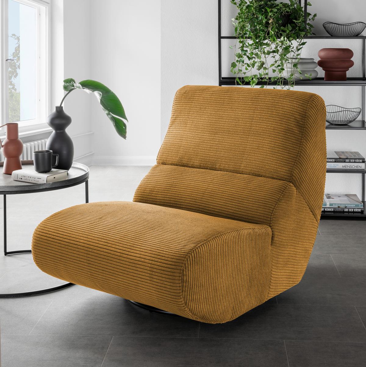 Sessel Lucera Goldfarben 360° Drehbar, B: 74 Cm - Goldfarben/Schwarz, Design, Textil (74/85/105cm) - Livetastic