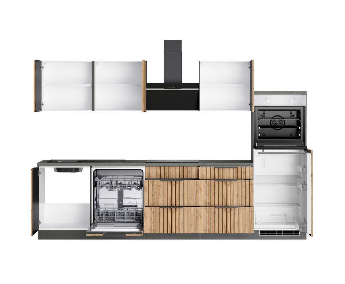 Küchenblock Liverpool Graphit/eiche Dekor B: 300 Cm - Schieferfarben/Eiche Wotan, Basics, Holzwerkstoff (300cm) - Held