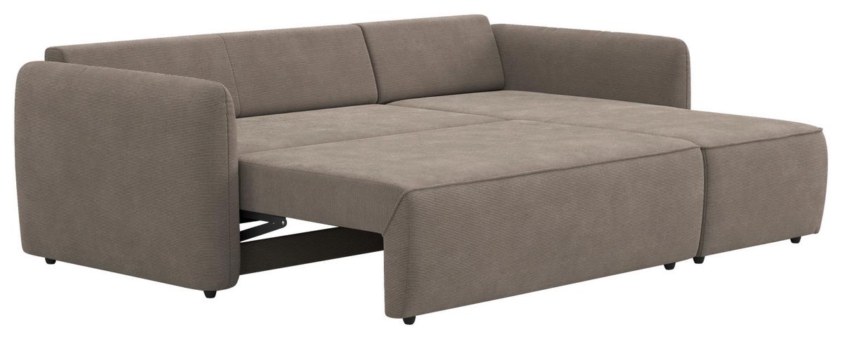 Ecksofa mit Bettfunktion Flow Cord taupe, B: 239cm - Taupe/Schwarz, Trend, Textil (239/170cm) - MID.YOU
