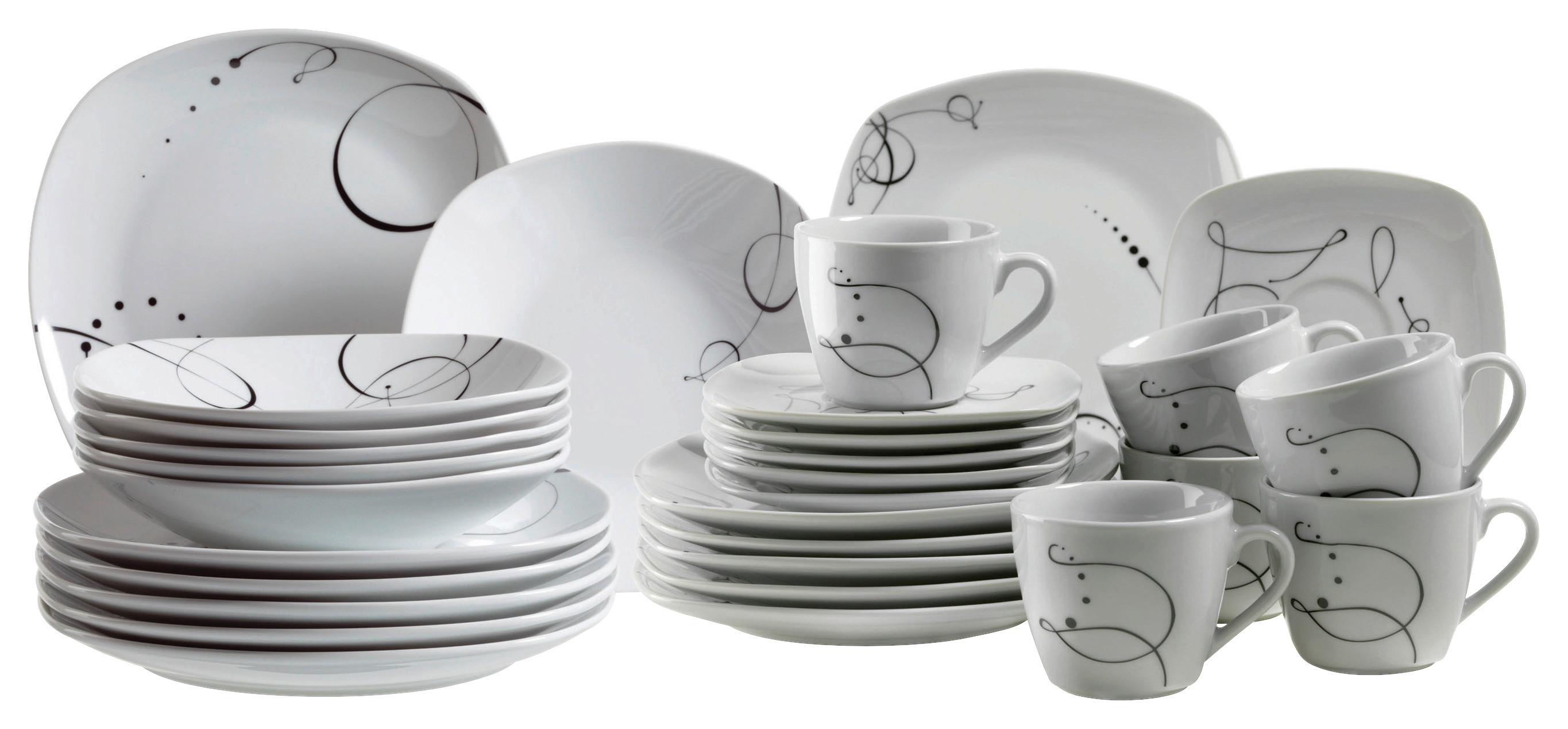 Kombiservice Chanson Keramik 6 Personen Geschirr Set - Schwarz/Weiß, Basics, Keramik - Mäser