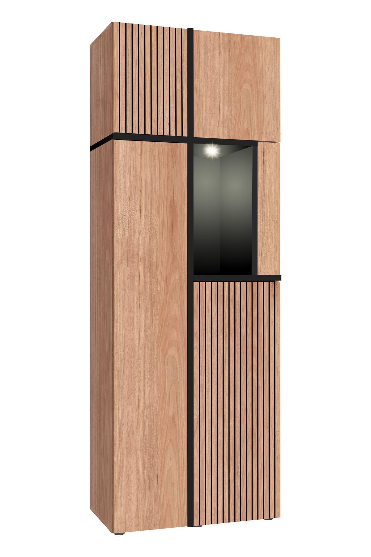 Obývací stěna černá/orechovec - ořechovec/černá, Moderní, kompozitní dřevo/plast (330/195/50cm) - Premium Living