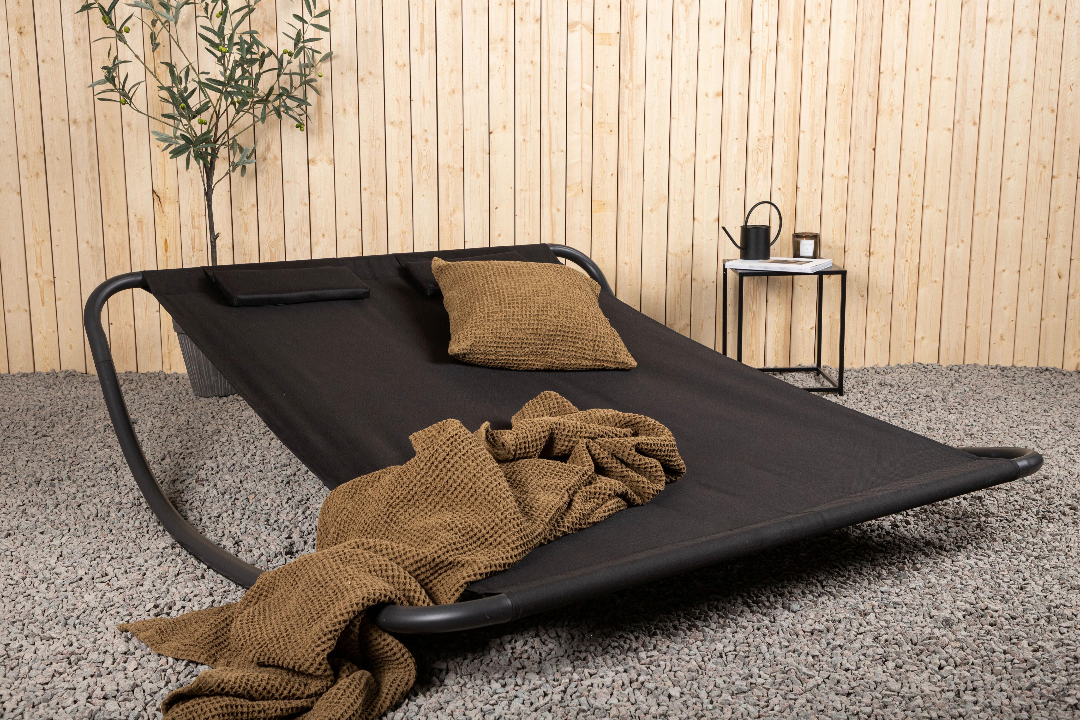 Doppel-sonnenliege Gordo Metall/textil - Schwarz, KONVENTIONELL, Textil/Metall (180/48/200cm) - Gardenson