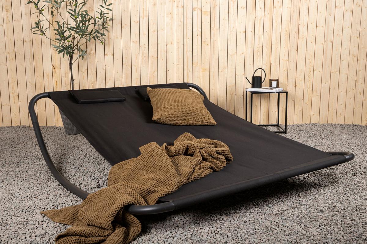 Doppel-sonnenliege Gordo Metall/textil - Schwarz, KONVENTIONELL, Textil/Metall (180/48/200cm) - Gardenson
