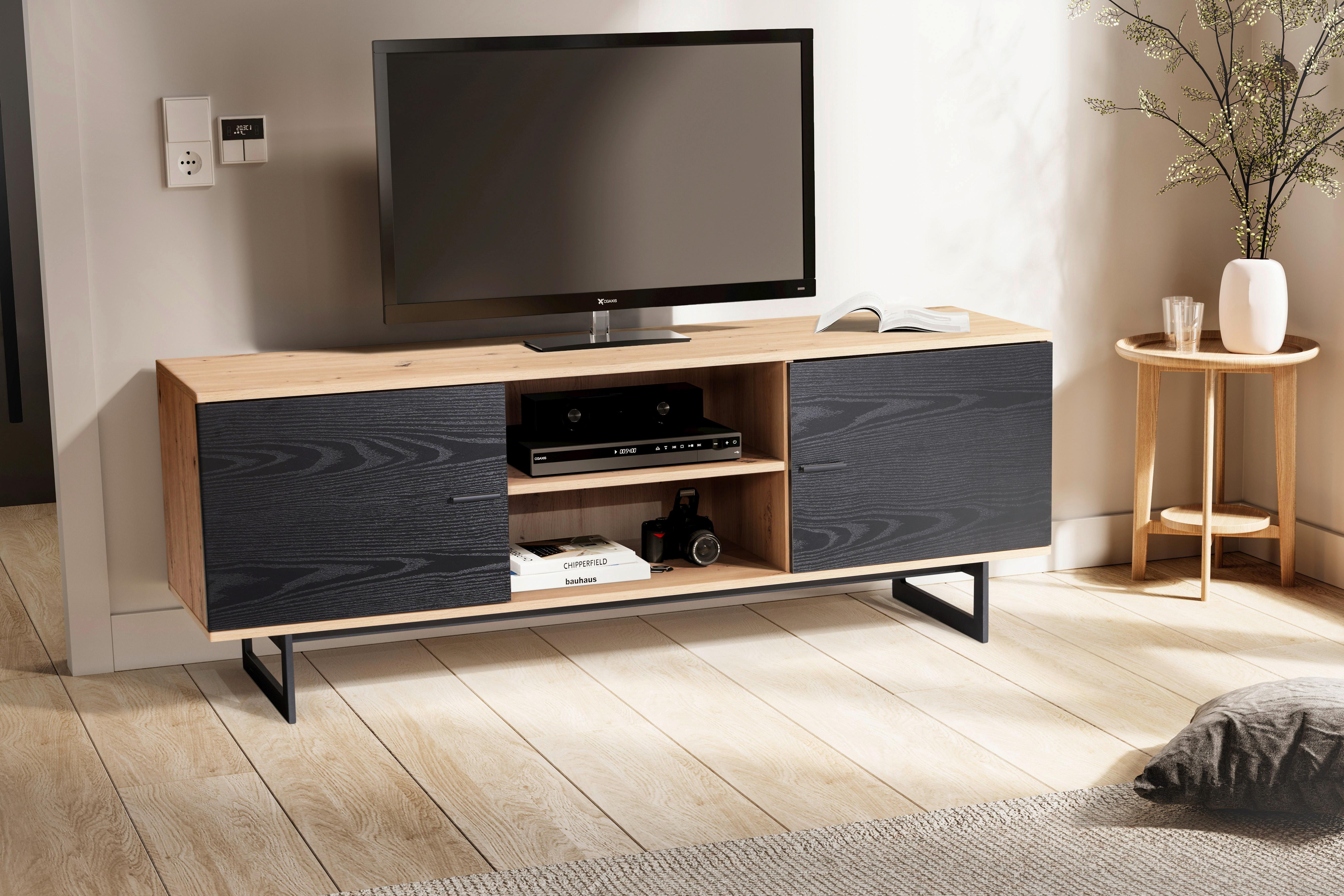 NÍZKA KOMODA WL6.822 - čierna/farba duba, Design, kov/kompozitné drevo (150/55/40cm) - Livetastic