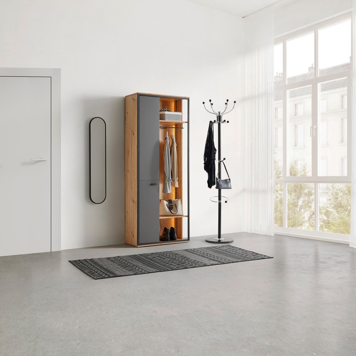 PREDSIEŇOVÁ SKRIŇA FLORENZ -EXKLUSIV- - čierna/sivá, Modern, kov/kompozitné drevo (79/196,2/37,3cm) - Premium Living