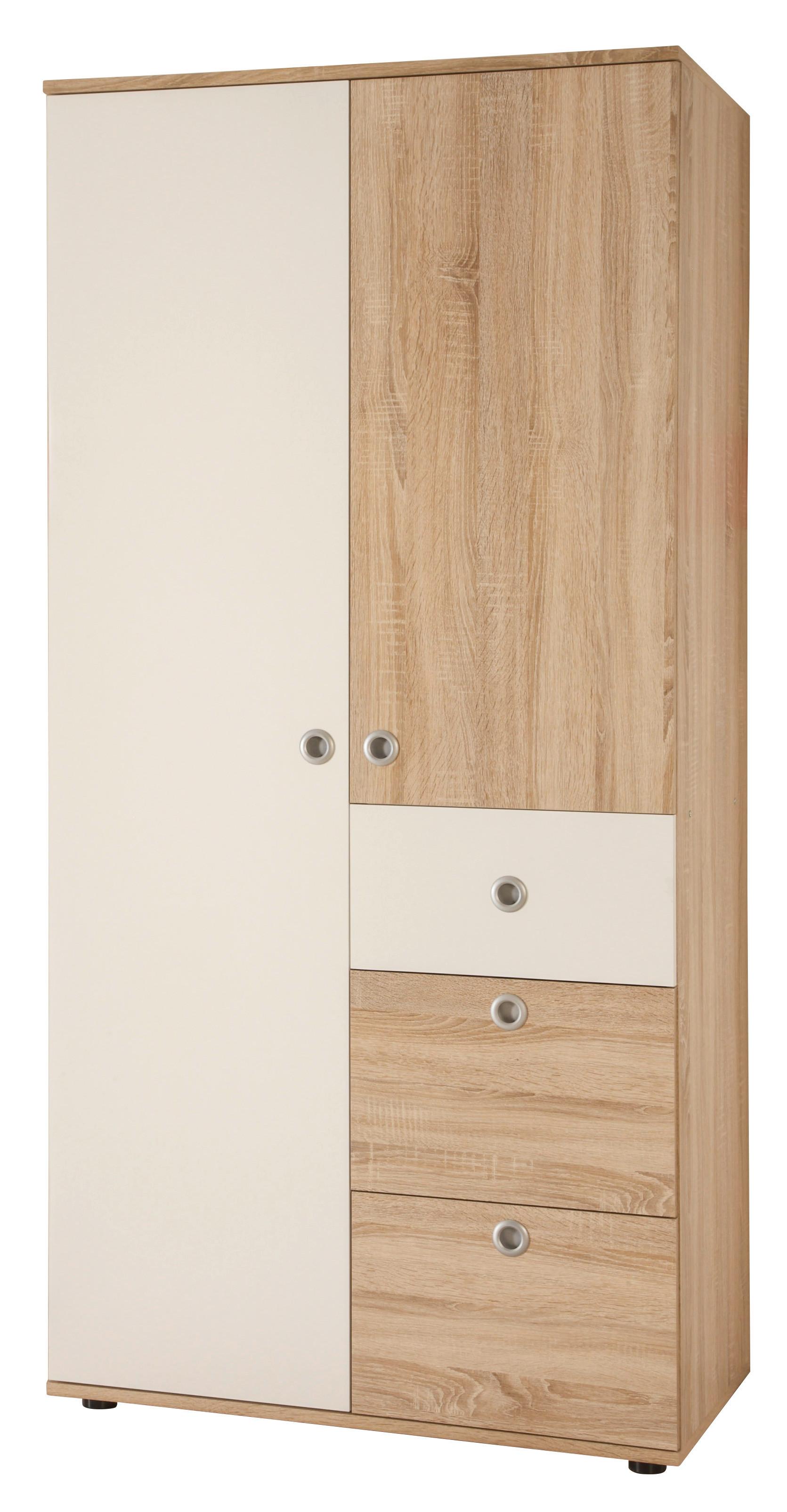 Drehtürenschrank M. Laden 90cm Wiki, Eiche Dekor/weiß - Weiß/Sonoma Eiche, KONVENTIONELL, Holzwerkstoff (90/191/53cm) - MID.YOU