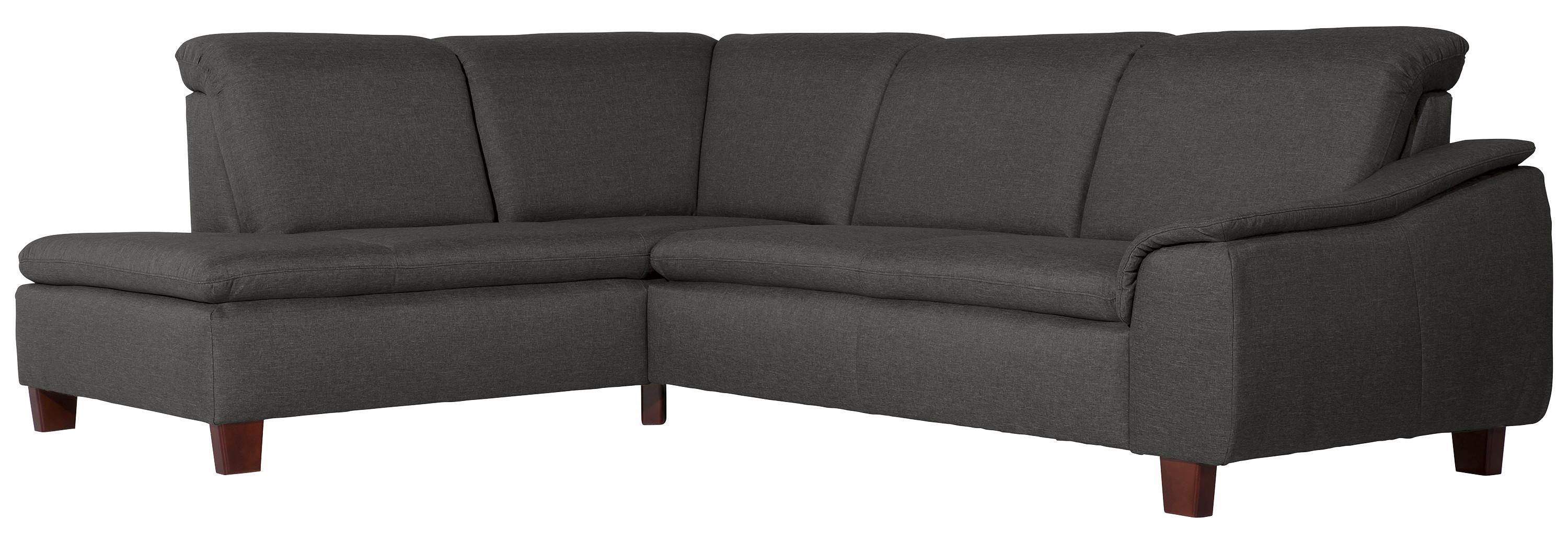 Ecksofa Aaron Anthrazit Flachgewebe - Anthrazit/Nussbaumfarben, Design, Textil (247/82/187cm) - Max Winzer