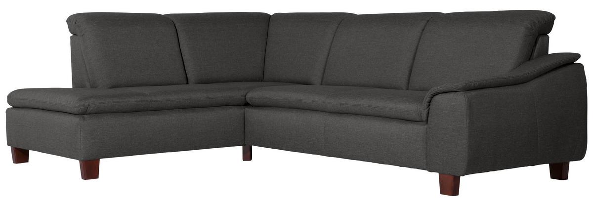 Ecksofa Aaron Anthrazit Flachgewebe - Anthrazit/Nussbaumfarben, Design, Textil (247/82/187cm) - Max Winzer