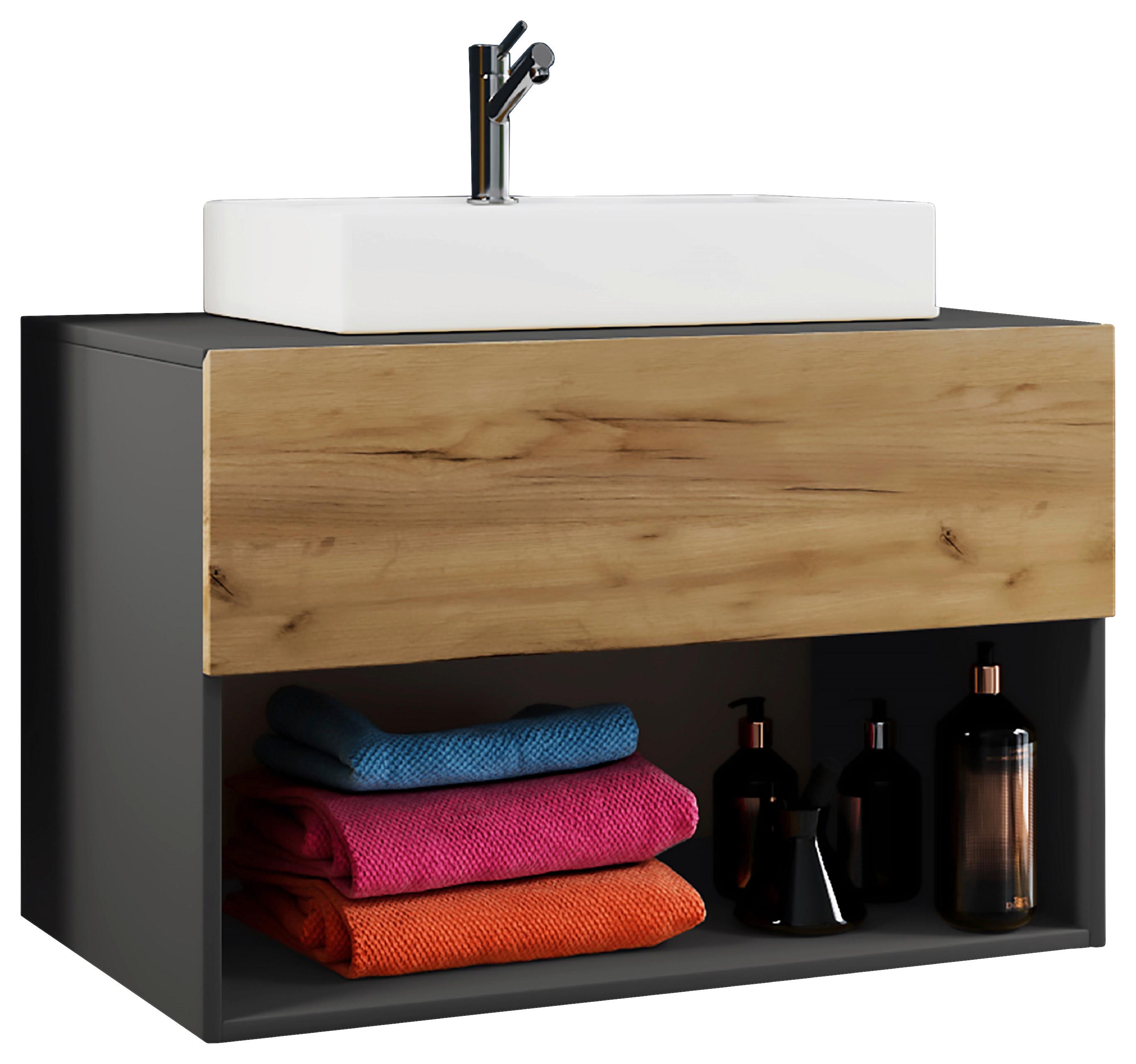 Badmöbel-Set 2tlg. Lendas B: 80 cm Anthrazit/Eiche Dekor - Honigeiche/Anthrazit, MODERN, Keramik/Holzwerkstoff (80cm) - MID.YOU