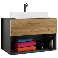 Badmöbel-set 2tlg. Lendas B: 80 Cm Anthrazit/eiche Dekor - Honigeiche/Anthrazit, MODERN, Keramik/Holzwerkstoff (80cm) - MID.YOU