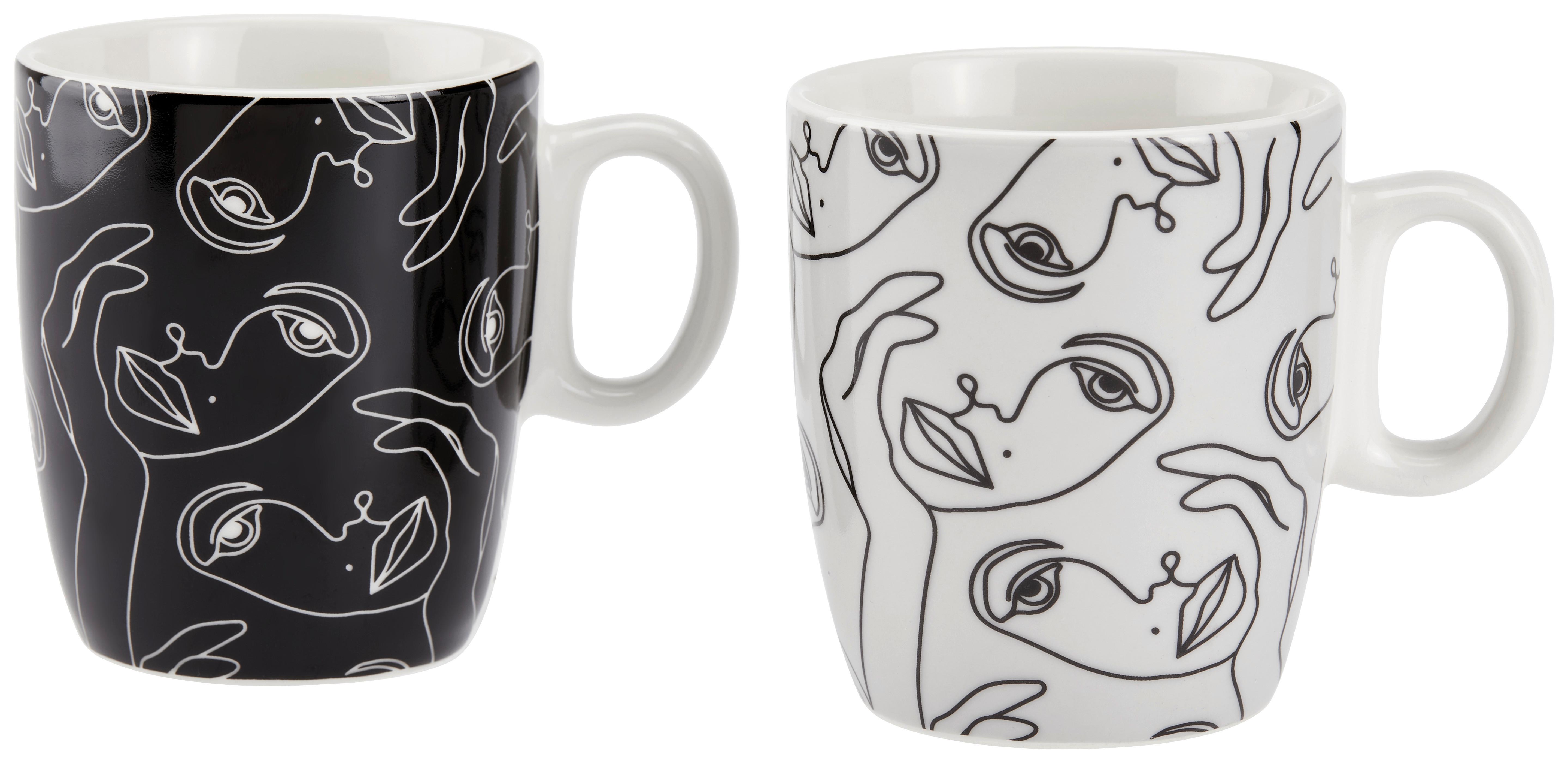 Kaffeebecher New Bone China 200 ml Schwarz/Weiß Faces - Schwarz/Weiß, MODERN, Keramik (7,5/8,5cm) - Luca Bessoni