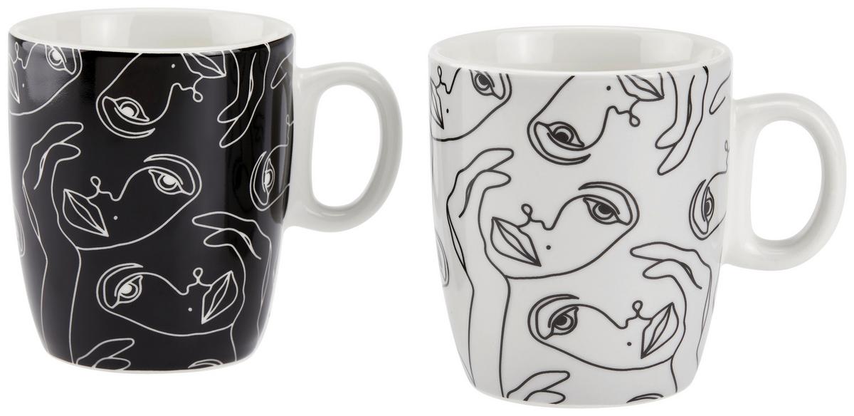 Kaffeebecher New Bone China 200 Ml Schwarz/weiß Faces - Schwarz/Weiß, MODERN, Keramik (7,5/8,5cm) - Luca Bessoni