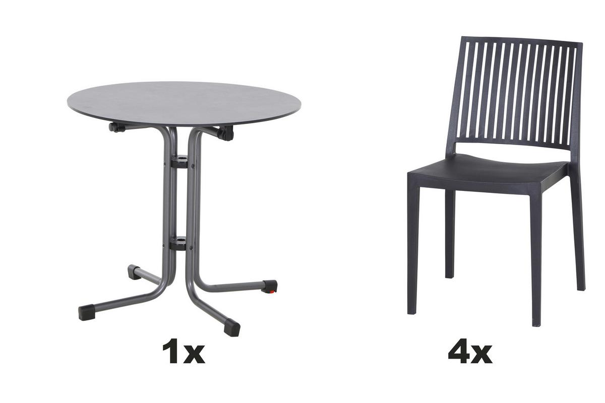 Gartengarnitur T20132 - Anthrazit, Basics, Holzwerkstoff/Kunststoff - Siena Garden