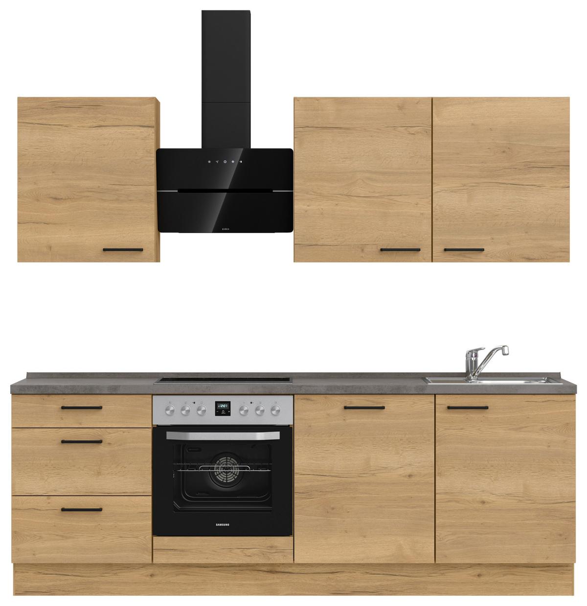 Kuchynská linka 240 cm, dub Sierra - čierna/farba duba, Modern, kov/kompozitné drevo (240cm) - Nobilia