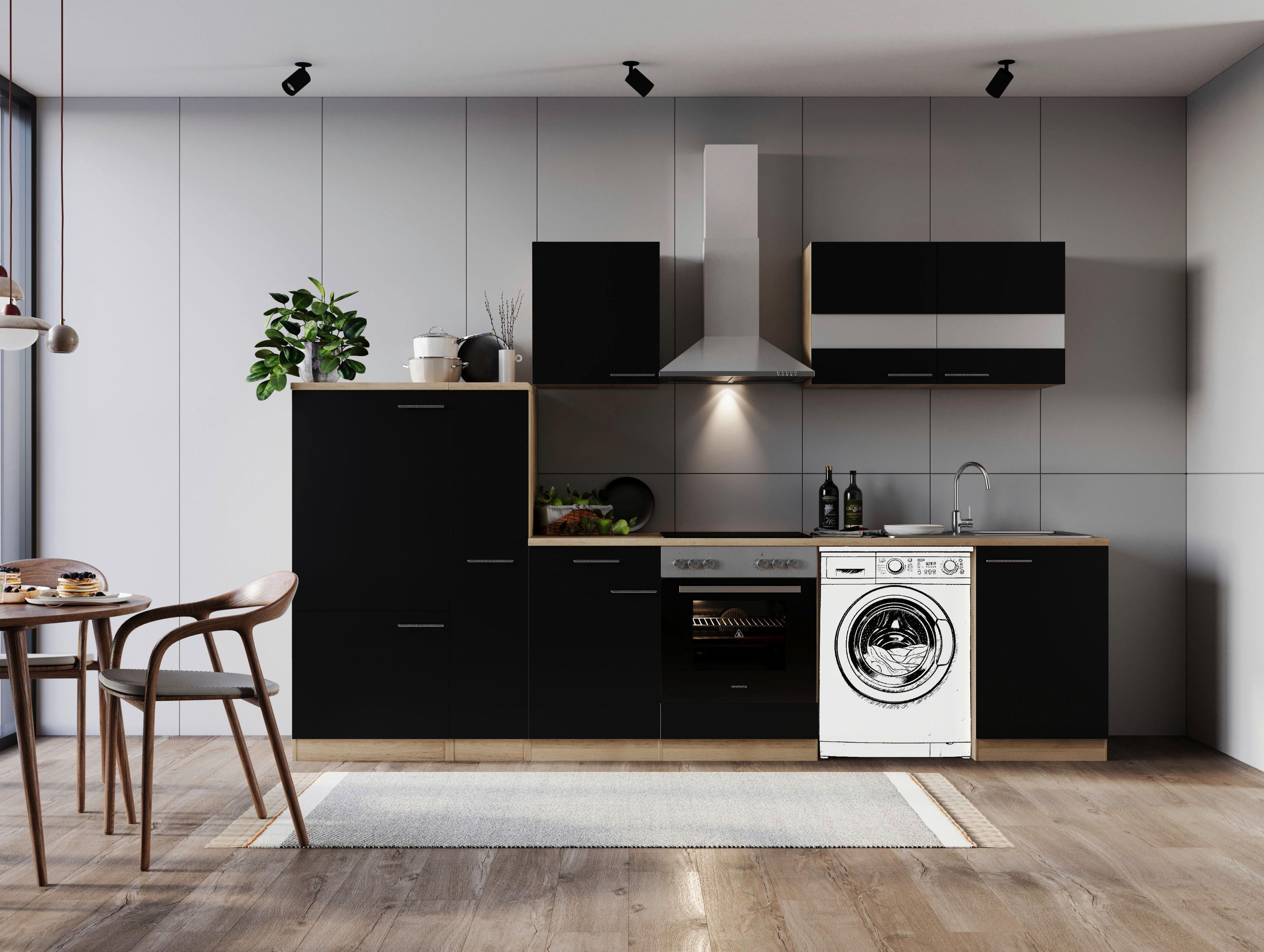 Küchenblock Merle Schwarz B: 310 cm - Eichefarben/Schwarz, Basics, Glas/Holzwerkstoff (310cm) - Respekta