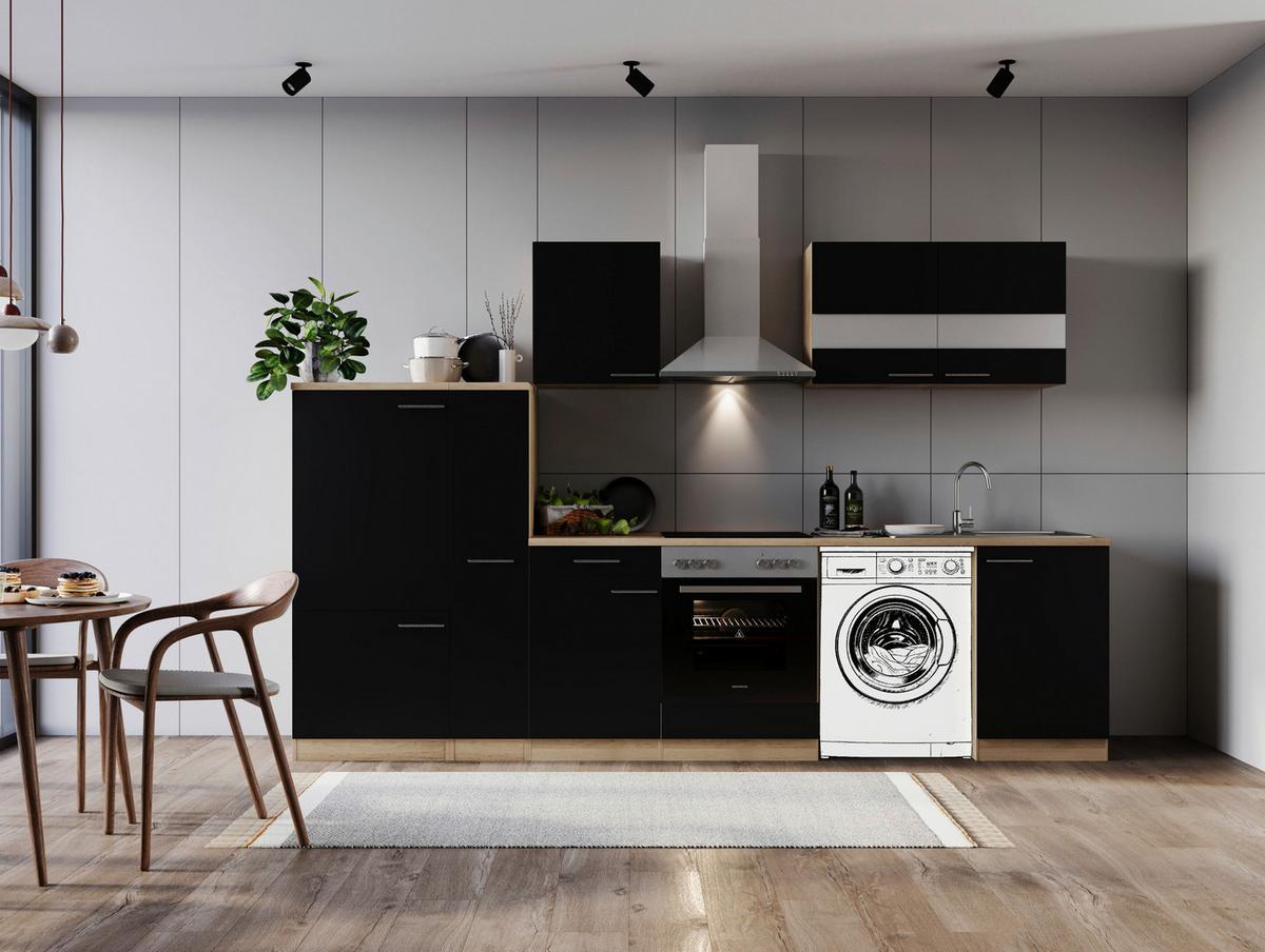 Küchenblock Merle Schwarz B: 310 Cm - Eichefarben/Schwarz, Basics, Glas/Holzwerkstoff (310cm) - Respekta