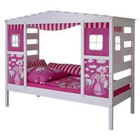 Posteľ v tvare domčeka LIO záves ružový - pink, Modern, drevo (90/200cm) - MID.YOU