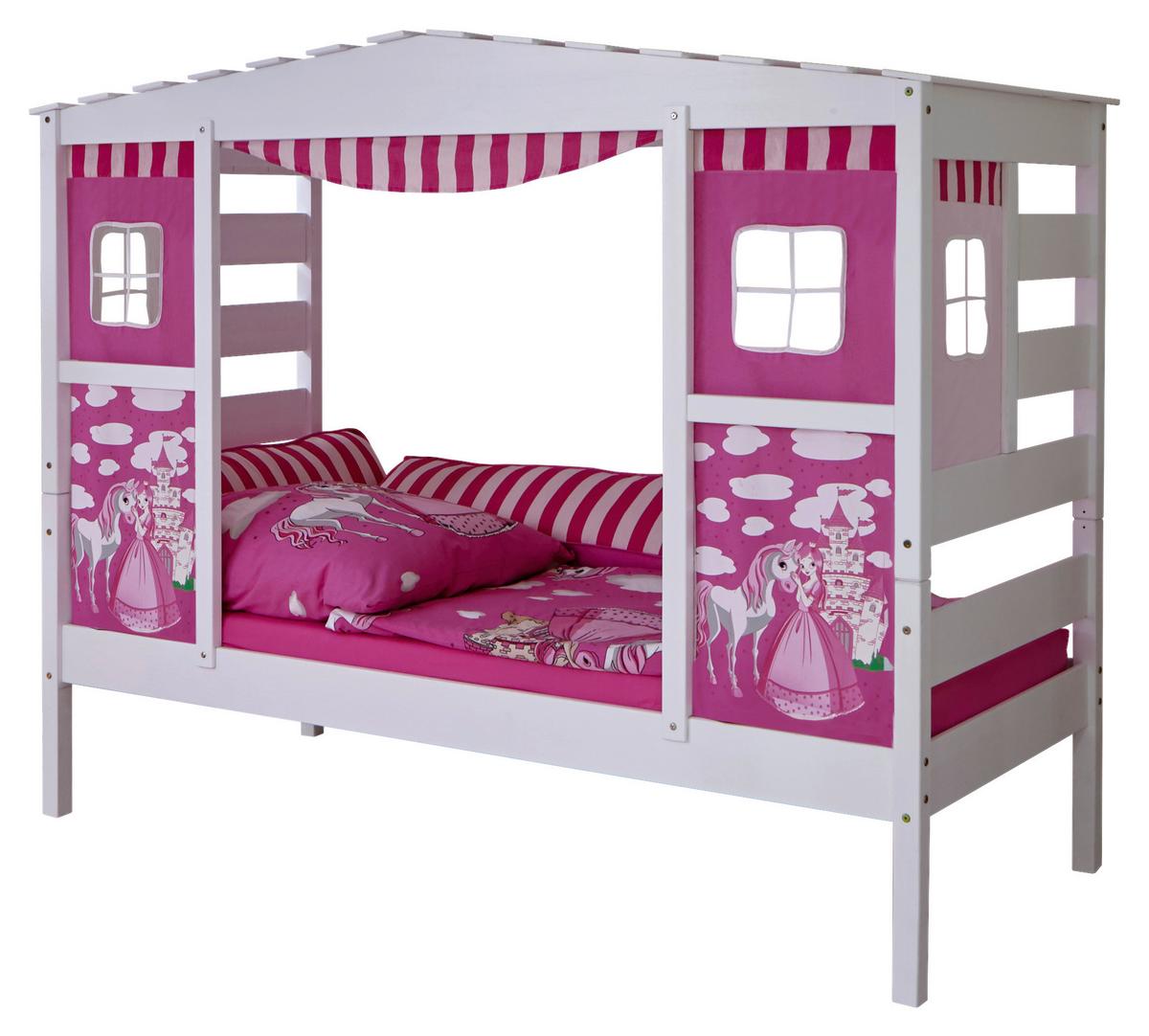 Posteľ v tvare domčeka LIO záves ružový - pink, Modern, drevo (90/200cm) - MID.YOU