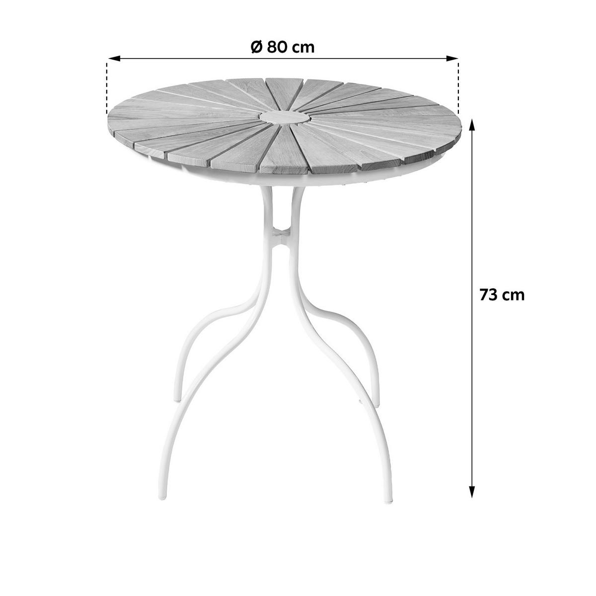 Gartentisch Ellen Teakholz /Metall ⌀ 80 cm - Weiß Hochglanz/Teakfarben, KONVENTIONELL, Holz/Metall (80/80/74cm) - Gardenson
