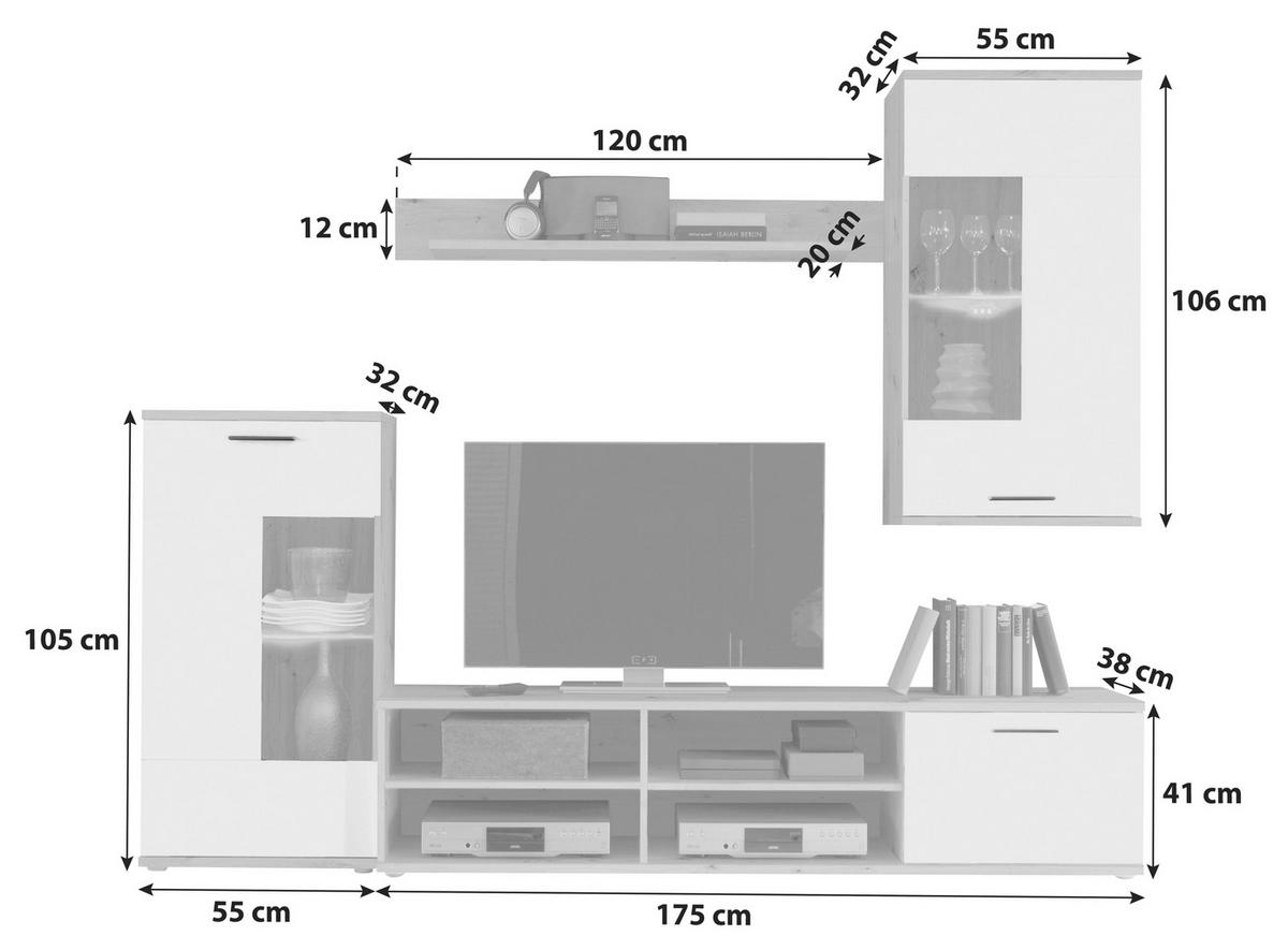 Szekrénysor Frontal 1 - Artisan tölgy/fehér, Konventionell, faalapú anyag/üveg (230/190/38cm) - MID.YOU