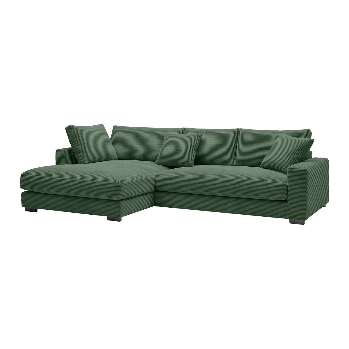 Rohová sedačka PEDRO, levá, tmavě zelený manšestr - černá/tmavě zelená, Moderní, textil/plast (190/300cm) - Mömax