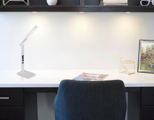 LED-Tischlampe Tanna dimmbar Weiß mit Kalenderfunktion - Chromfarben/Weiß, Basics, Kunststoff (31/14/59,5cm) - Globo