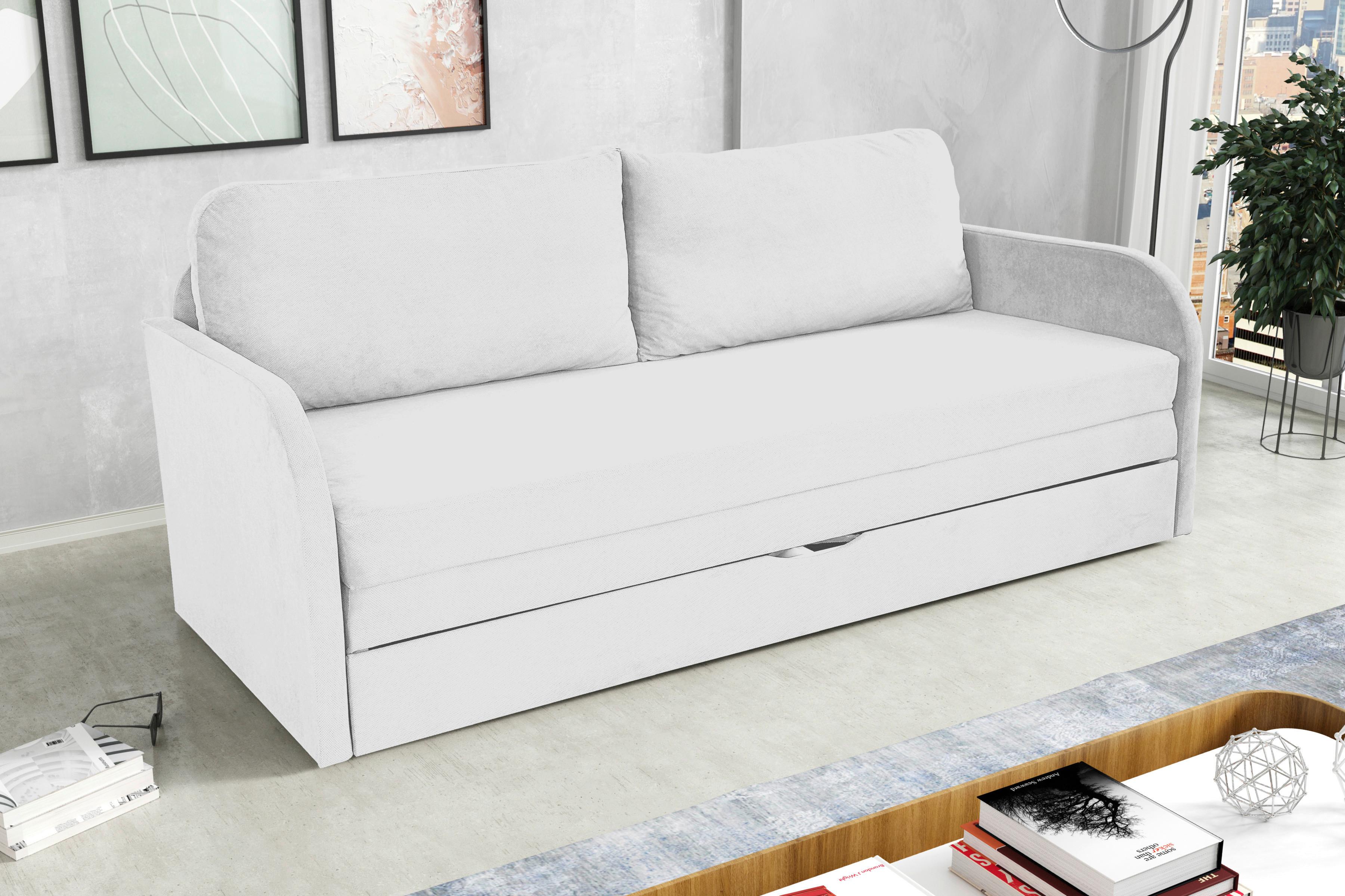 Schlafsofa Mit Bettkasten Milan Weiß B: 203 Cm - Schwarz/Weiß, Design, Textil (203/77/86cm) - MID.YOU