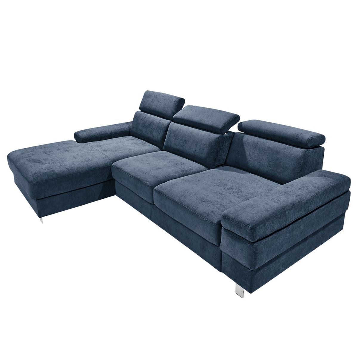 Ecksofa Elvis Dunkelblau S: 182x259 Cm - Silberfarben/Dunkelblau, KONVENTIONELL, Textil (182/259cm) - Trendmanufaktur