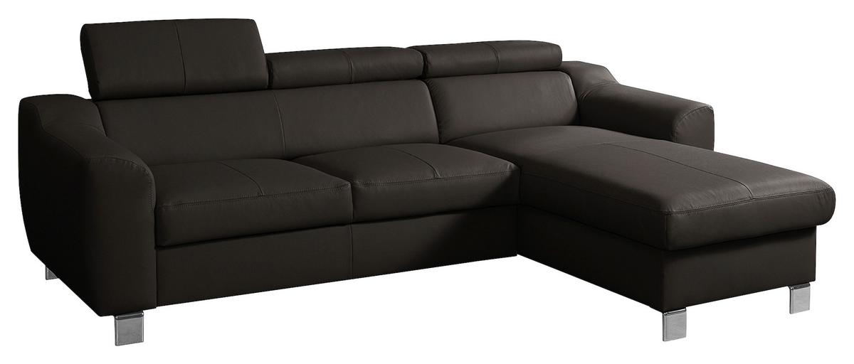 Ecksofa Aspen Dunkelbraun S: 242 Cm - Chromfarben/Dunkelbraun, Design, Leder/Textil (242/176cm) - Livetastic
