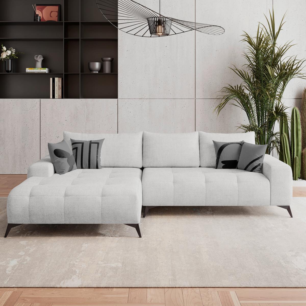 Ecksofa Mauro Beige, mit Schlaffunktion - Creme/Schwarz, Trend, Textil (175/290cm) - Luca Bessoni