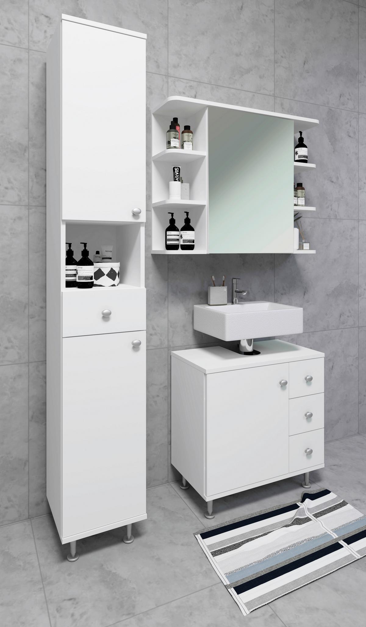 HOCHSCHRANK NILOSI - Silberfarben/Weiß, MODERN, Holzwerkstoff (30/185/31cm) - MID.YOU