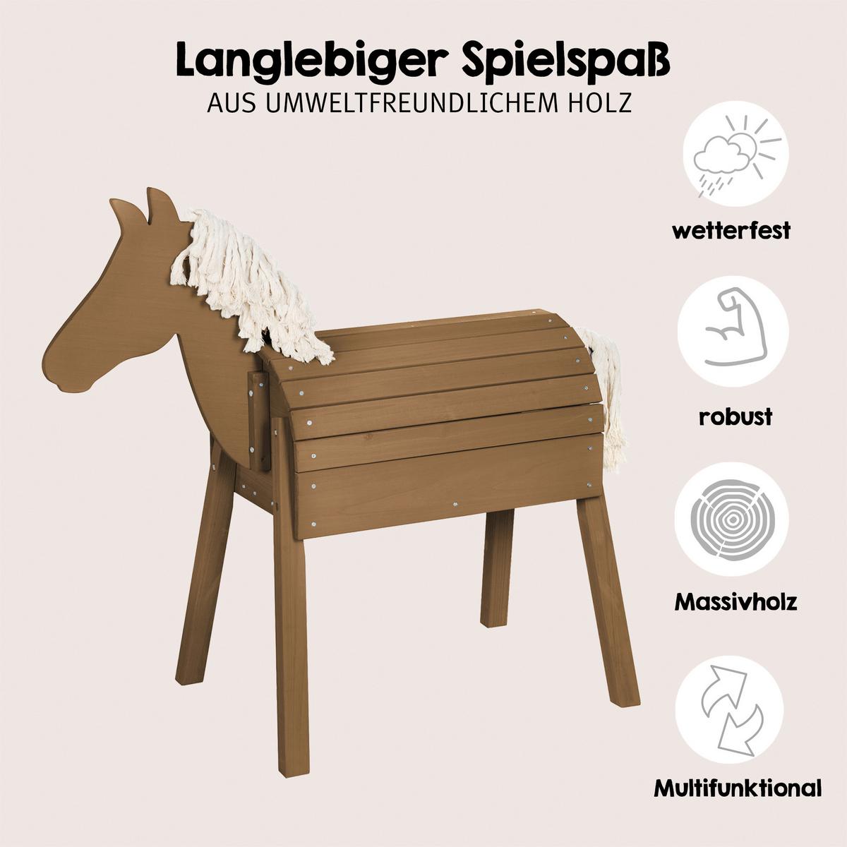 Holzpferd teak, in/Outdoor wetterfest, umweltfreundlich - Teakfarben, Basics, Holzwerkstoff (110/96/48cm) - Roba