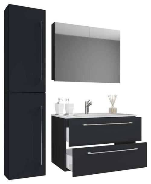 Badezimmer Badinos 4-teilig Schwarz B: 61 Cm - Schwarz/Weiß, MODERN, Keramik/Holzwerkstoff (93cm) - MID.YOU