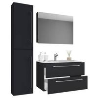 Badezimmer Badinos 4-Teilig Schwarz B: 61 cm - Schwarz/Weiß, MODERN, Keramik/Holzwerkstoff (93cm) - MID.YOU