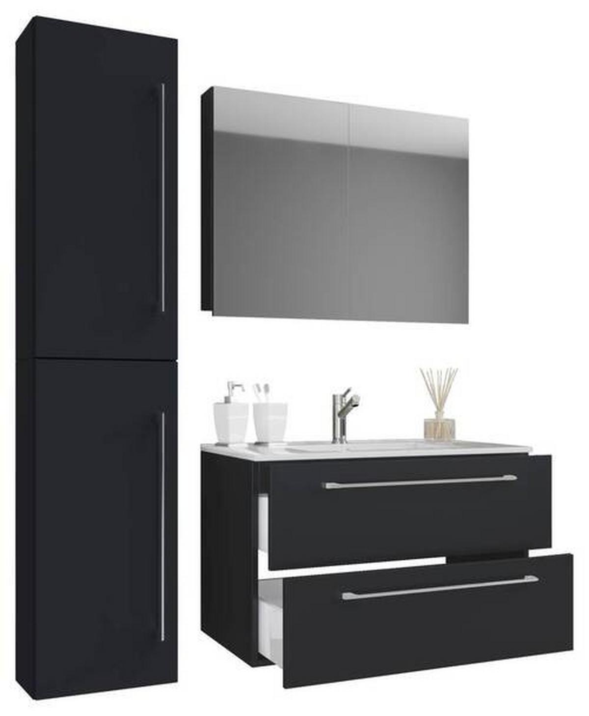 Badezimmer Badinos 4-Teilig Schwarz B: 61 cm - Schwarz/Weiß, MODERN, Keramik/Holzwerkstoff (93cm) - MID.YOU