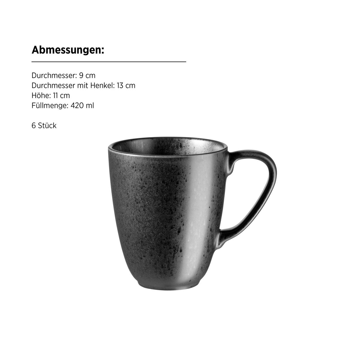 Kaffeebecherset Essential Steinzeug, Schwarz, 6-Teilig - Schwarz, Basics, Keramik (9/11cm) - Mäser