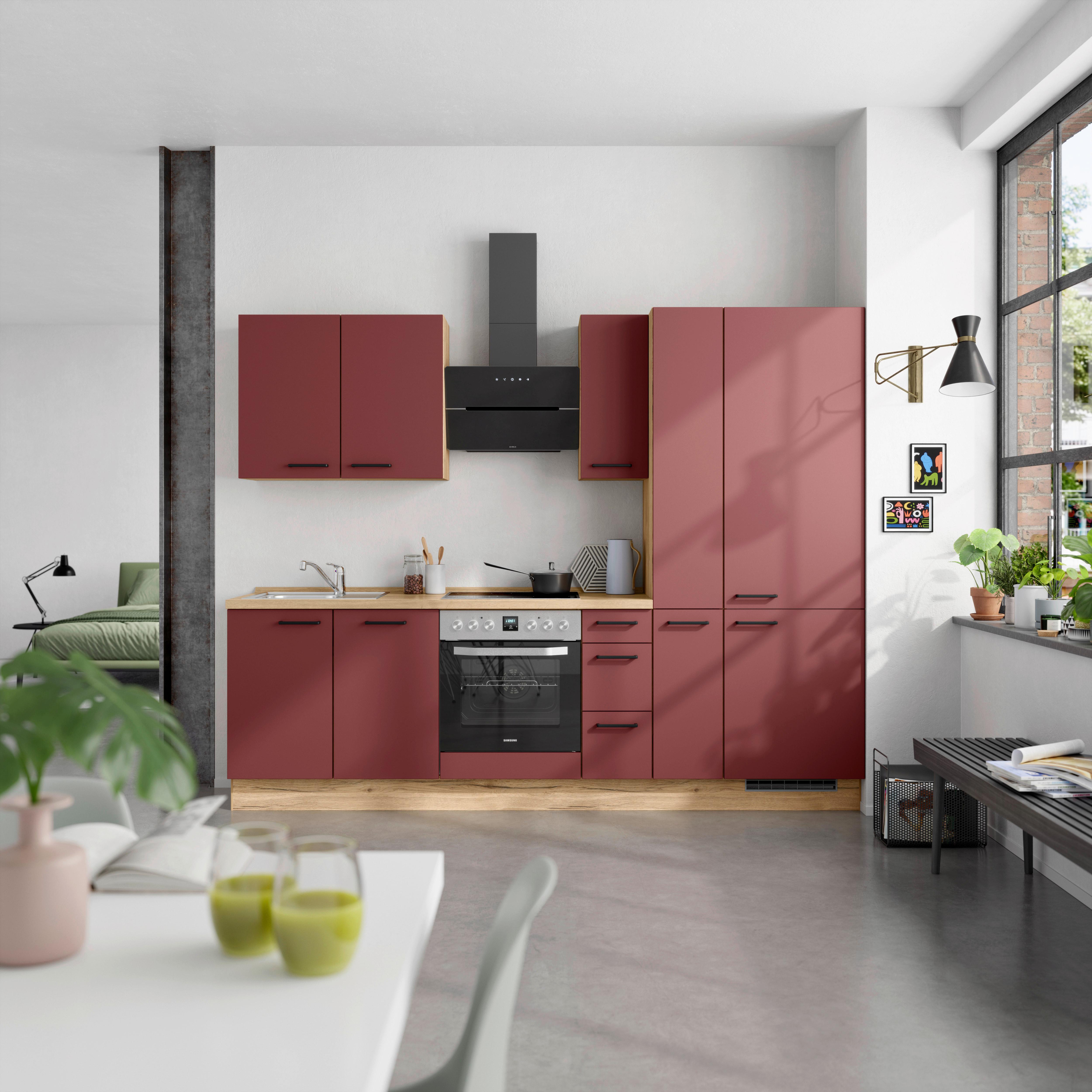 Küchenleerblock Easytouch High-Line, H3 Rechts - Eichefarben/Rot, MODERN, Holzwerkstoff (270cm) - Nobilia