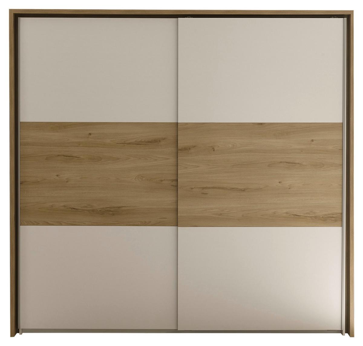 Spálňa Kiara - skriňa, posteľ PL: 180x200cm, 2x nočný stolík - biela/farba duba, Modern, kompozitné drevo - Livetastic
