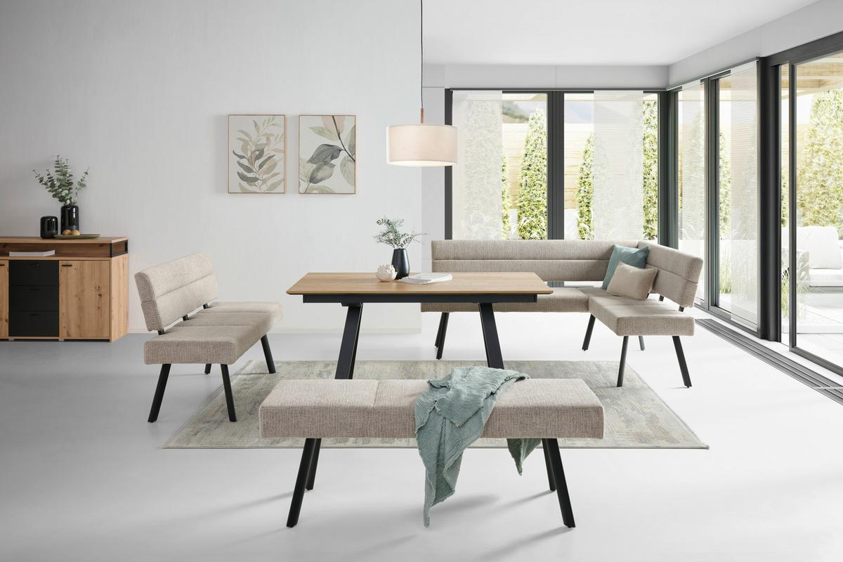 Eckbank Paros Beige, S: 190 X150cm - Beige/Schwarz, KONVENTIONELL, Textil/Metall (190/150cm) - MID.YOU