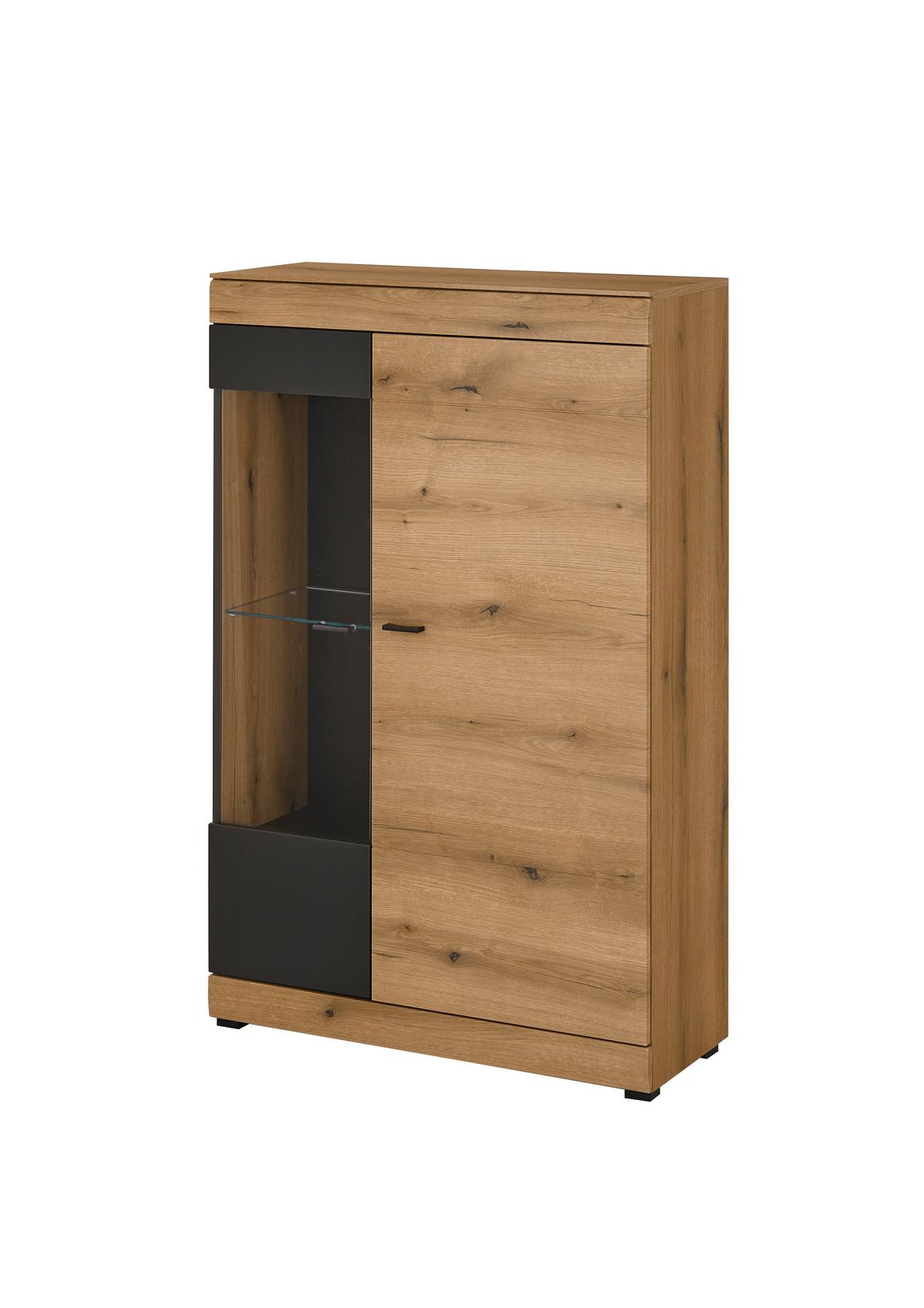 Vitrine Soleto Graphit-/Eichefarben B: 90cm - Eichefarben/Schwarz, Design, Glas/Holzwerkstoff (90/141/35cm) - MID.YOU