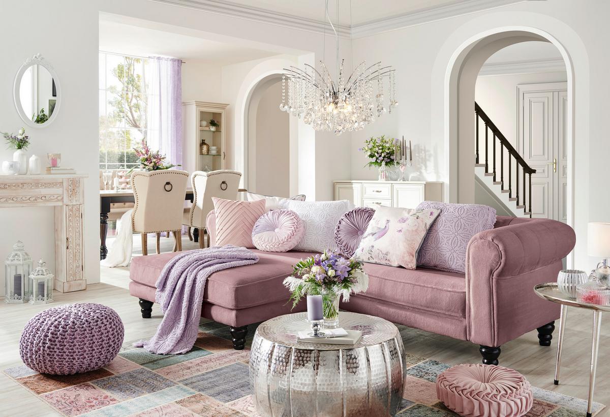 Ecksofa Jonte Rosa S: 160x260 cm - Dunkelbraun/Rosa, Design, Textil (160/260cm) - MID.YOU