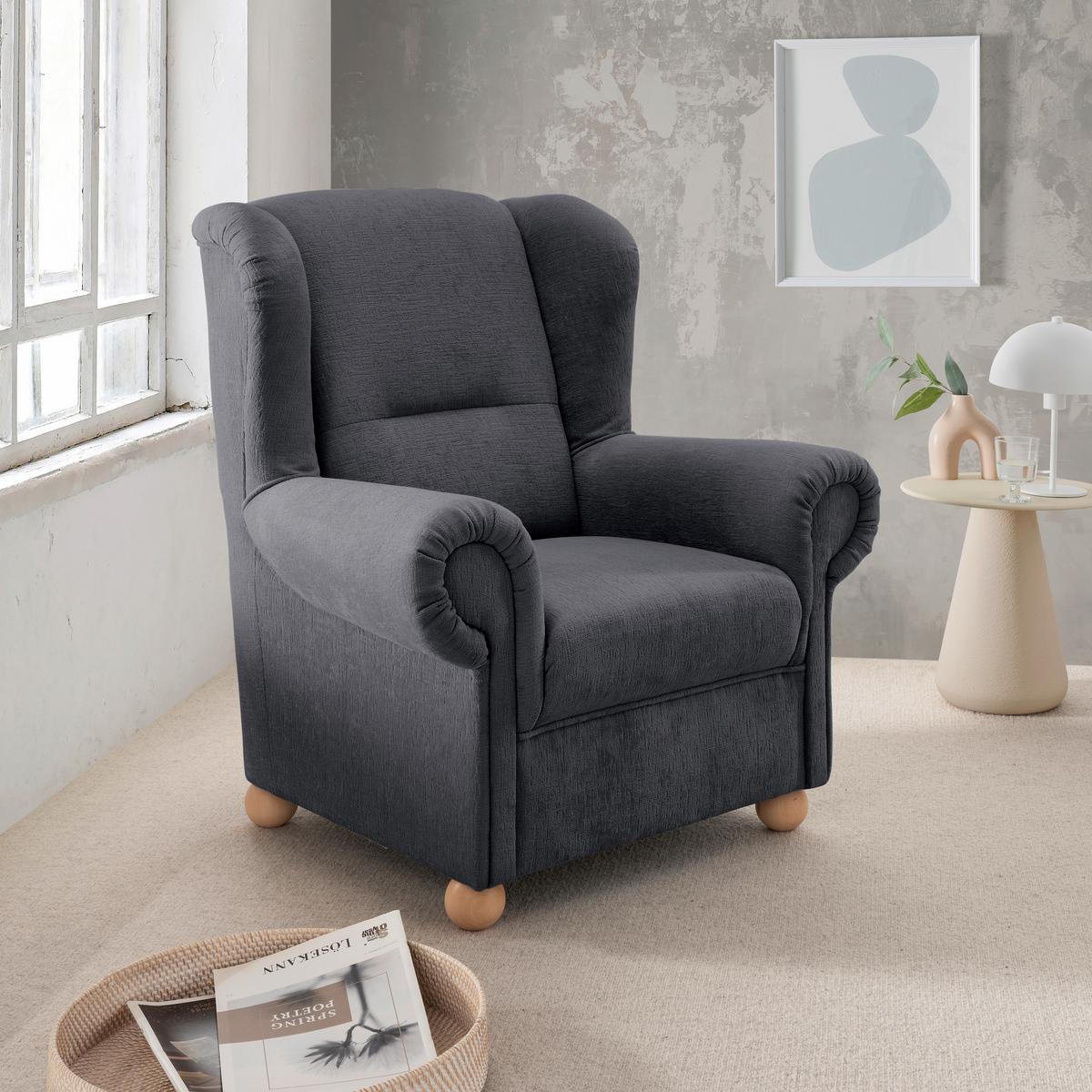 Ohrensessel Torello Anthrazit B: 92cm - Wildeiche/Anthrazit, KONVENTIONELL, Textil (92/102/89cm) - Livetastic