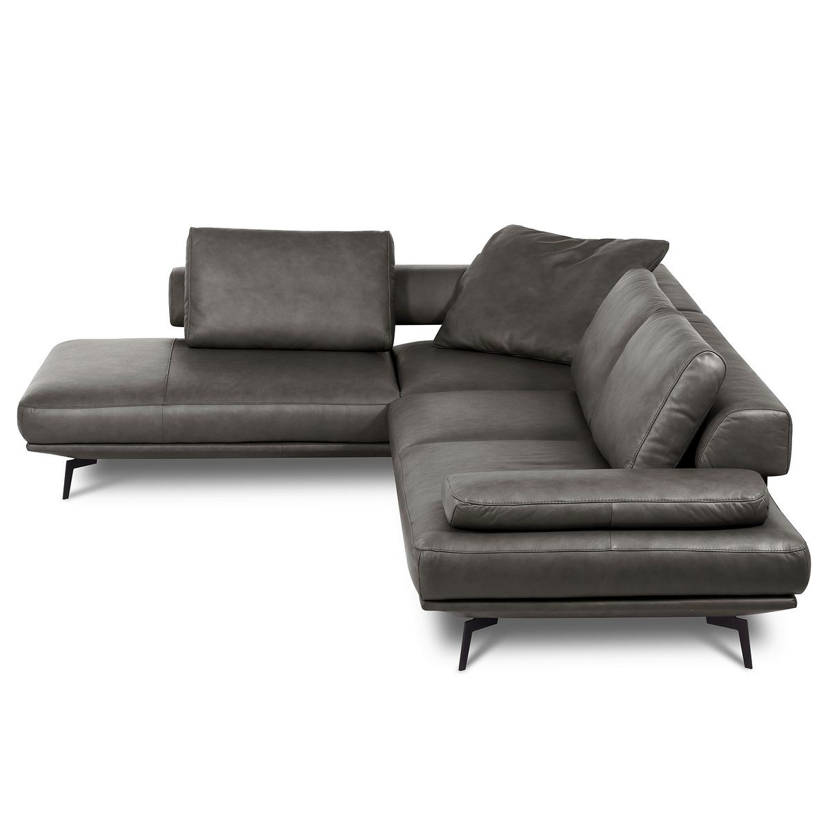 Ecksofa Como Echtleder Anthrazit 237x306 - Anthrazit/Schwarz, Design, Leder (237/306cm) - Livetastic