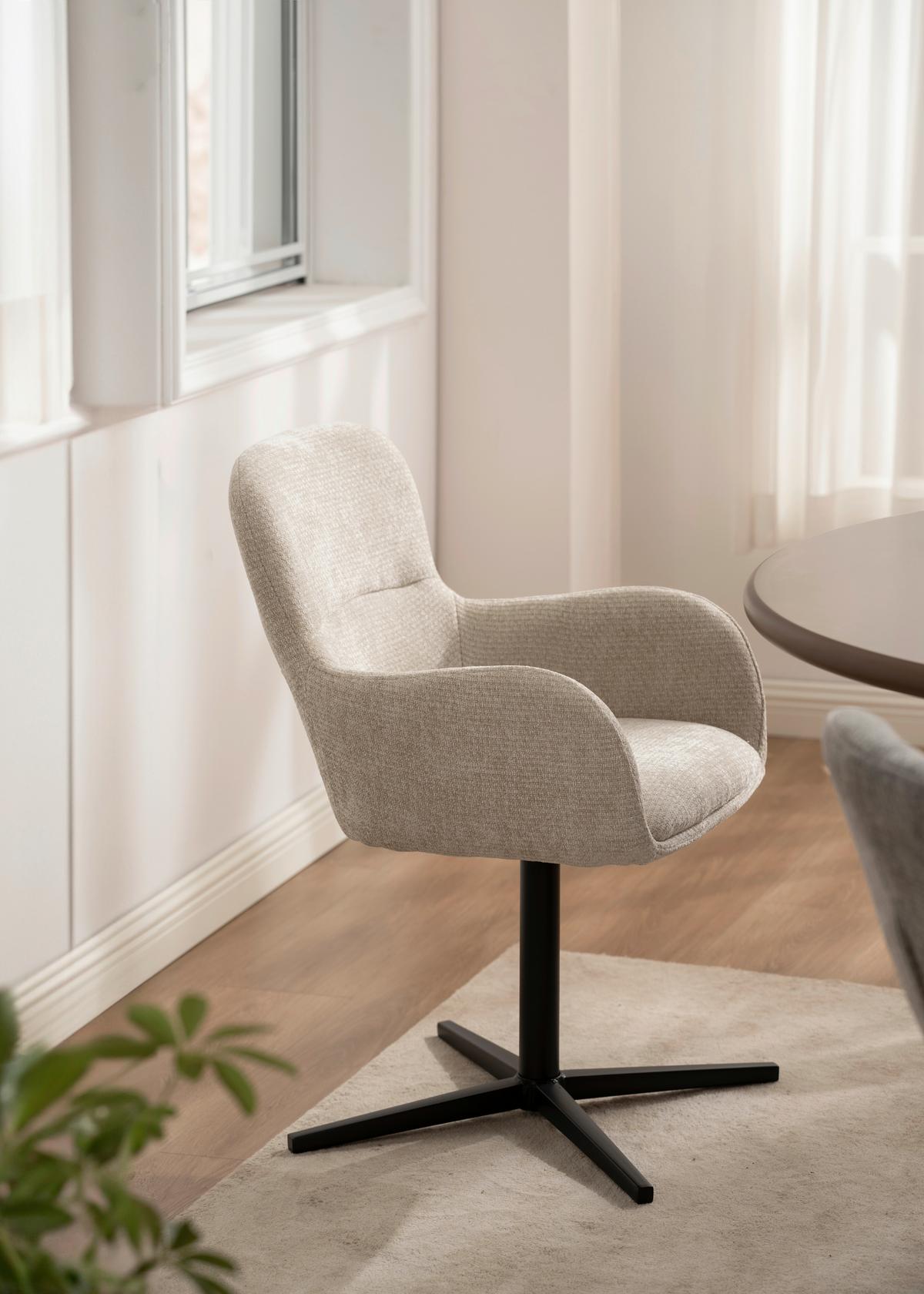 Armlehnstuhl Amber Chenille Beige, B: 56 cm - Beige/Schwarz, MODERN, Holz/Textil (57/85/63cm) - Livetastic